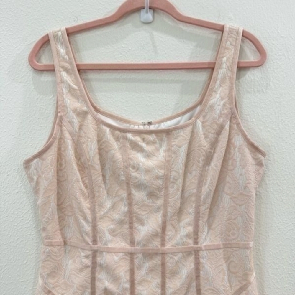 Cache Vintage Pink & White Lace Sheath Dress Sleeveless Scoop Neck Satin Trim- 8 - Picture 5 of 12